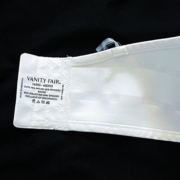 Vanity Fair convertible strapless or with. Underwire Bra 44DDD (44F) White New - Picture 4 of 9
